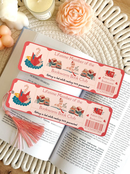Bookworm Book Club Ticket Bookmark with Tassel
