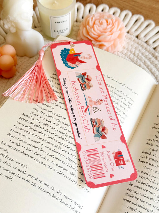Bookworm Book Club Ticket Bookmark with Tassel