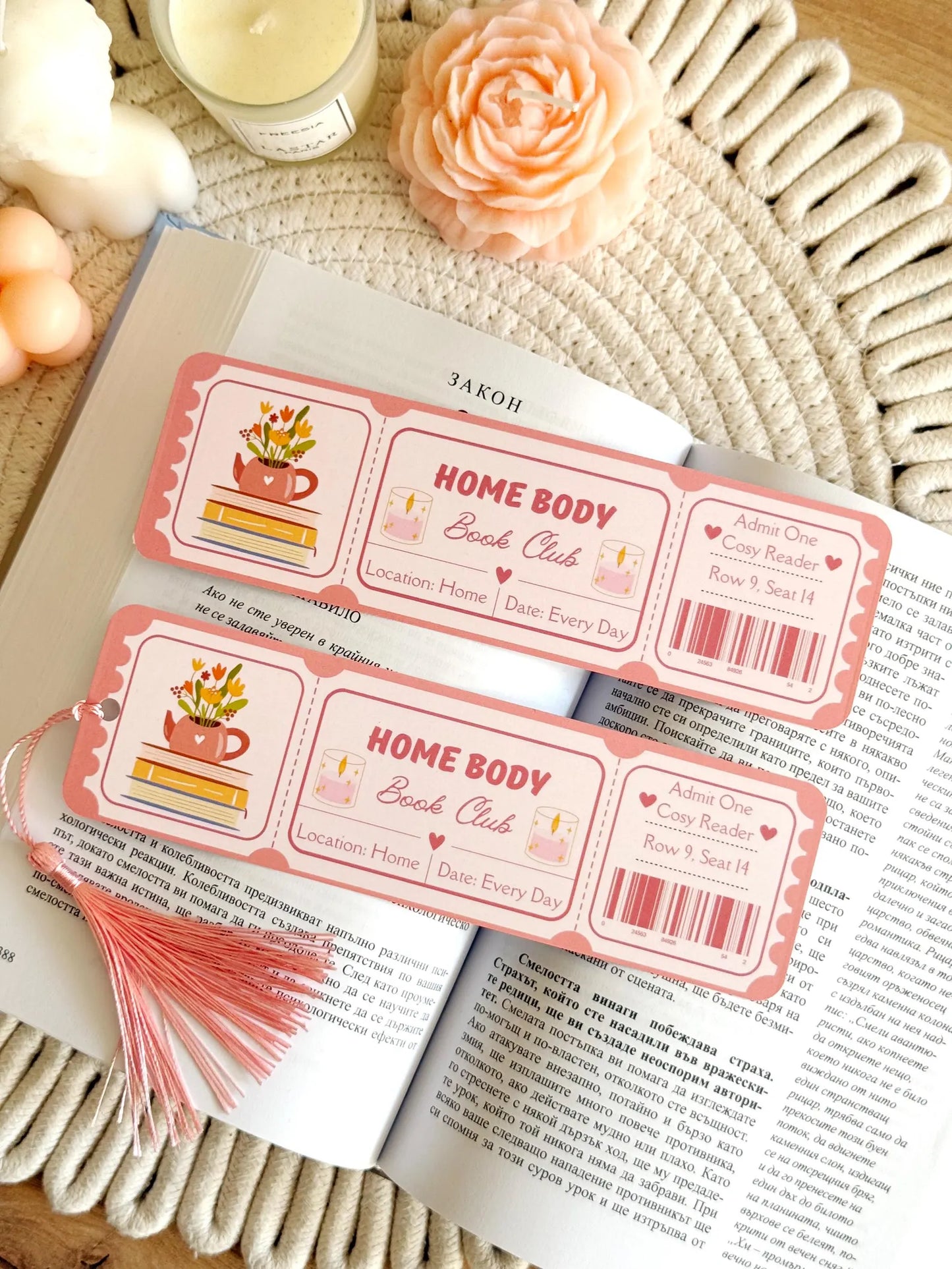 Home Body Book Club Ticket Bookmark with Tassel