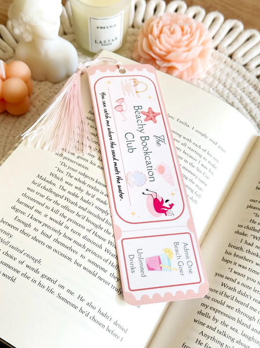 Beachy Bookcation Book Club Ticket Bookmark with Tassel