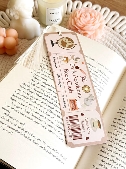 Dark Academia Book Club Ticket Bookmark with Tassel