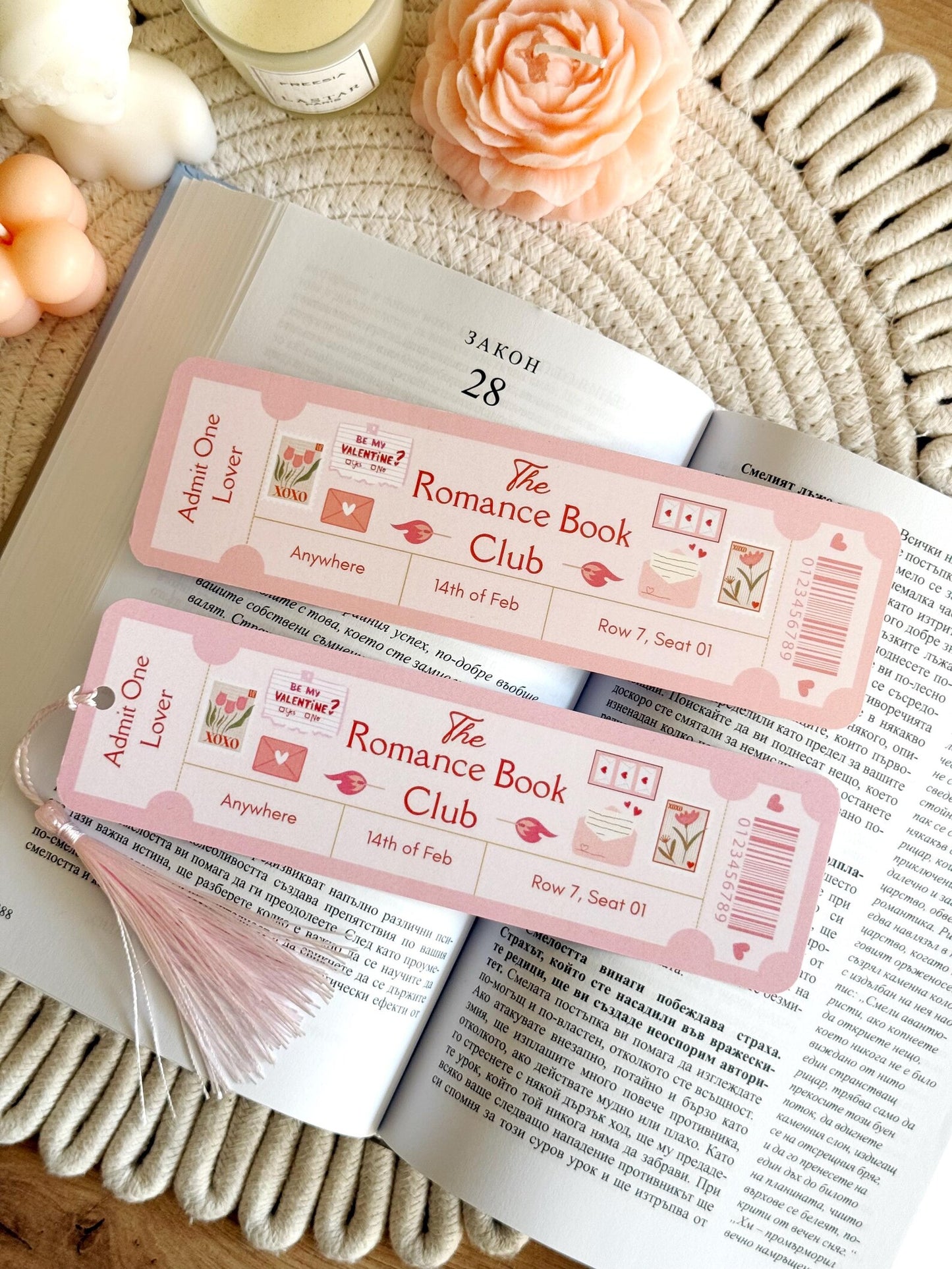 Romance Book Club Ticket Bookmark with Tassel