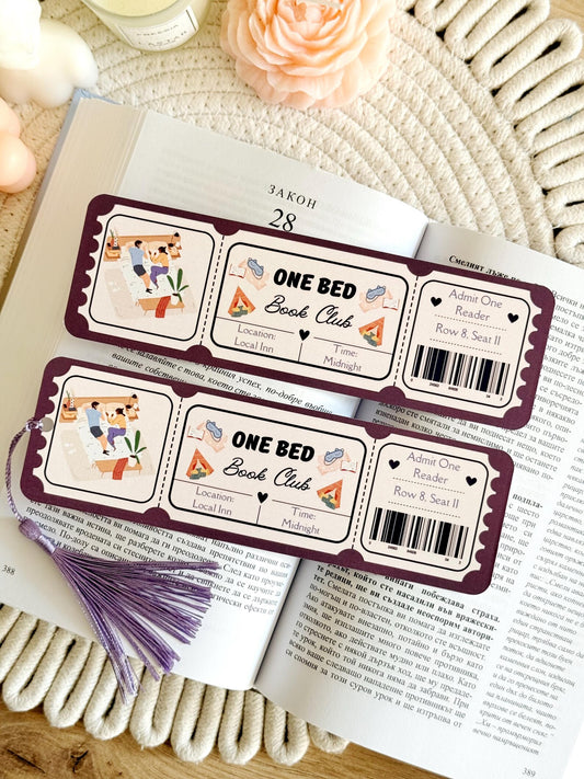 One Bed Book Club Ticket Bookmark with Tassel