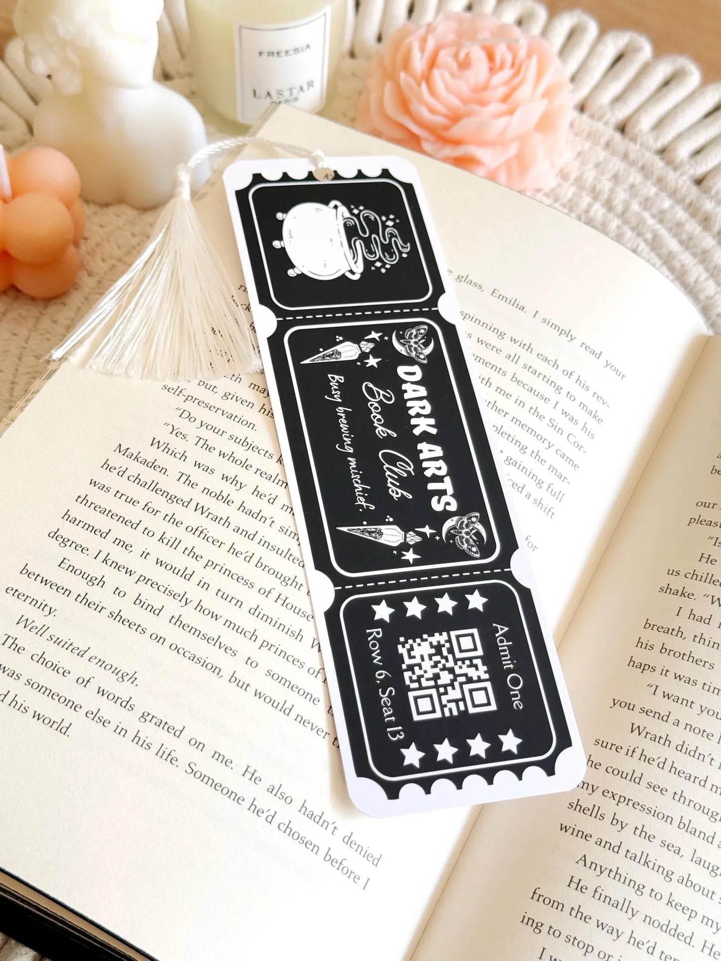 Dark Arts Book Club Ticket Bookmark with Tassel