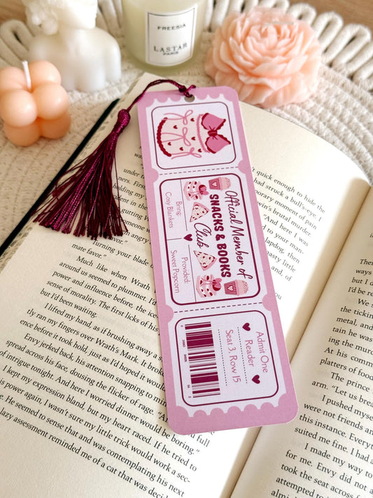Books and Snacks Book Club Ticket Bookmark with Tassel