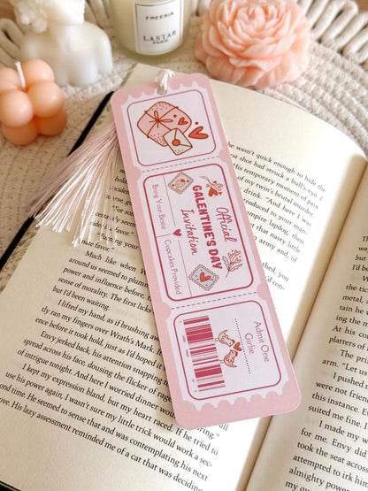 Galentine's Day Book Club Ticket Bookmark with Tassel