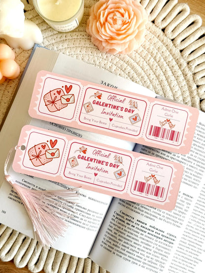 Galentine's Day Book Club Ticket Bookmark with Tassel