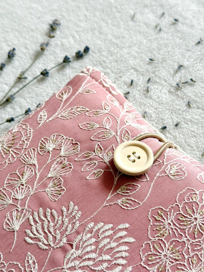 Embroidered Dark Pink Delphinium Book Sleeve