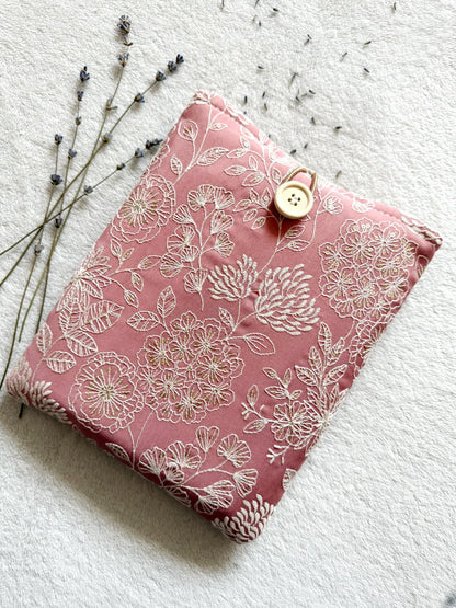 Embroidered Dark Pink Delphinium Book Sleeve