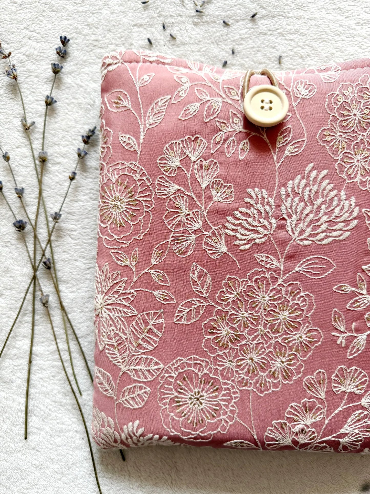Embroidered Dark Pink Delphinium Book Sleeve