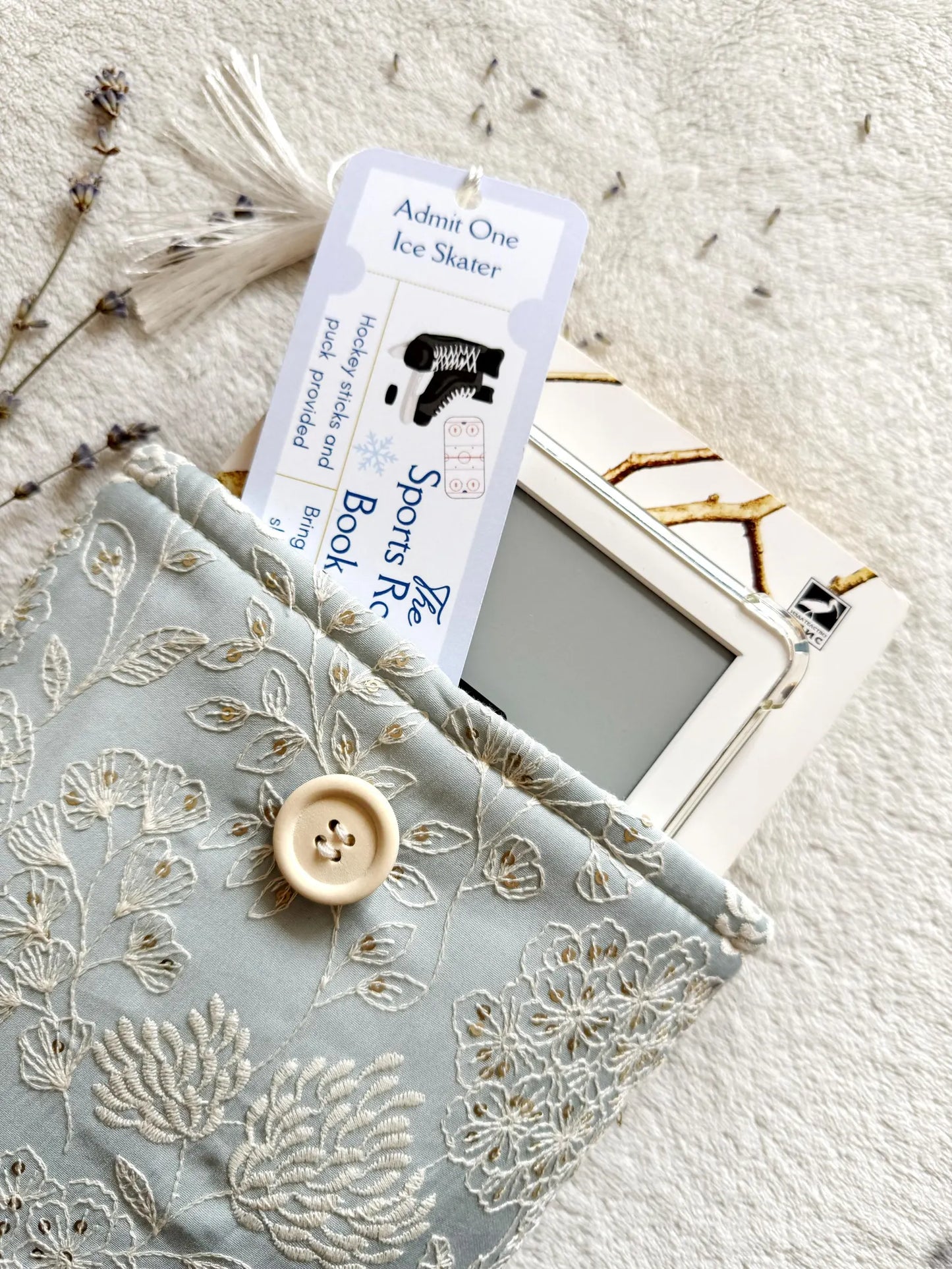 Embroidered Blue Delphinium Book Sleeve