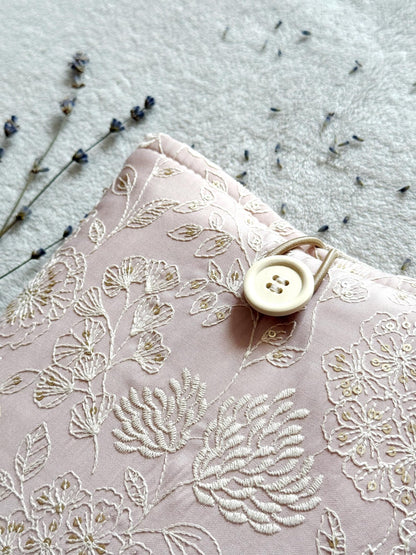 Embroidered Pink Delphinium Book Sleeve