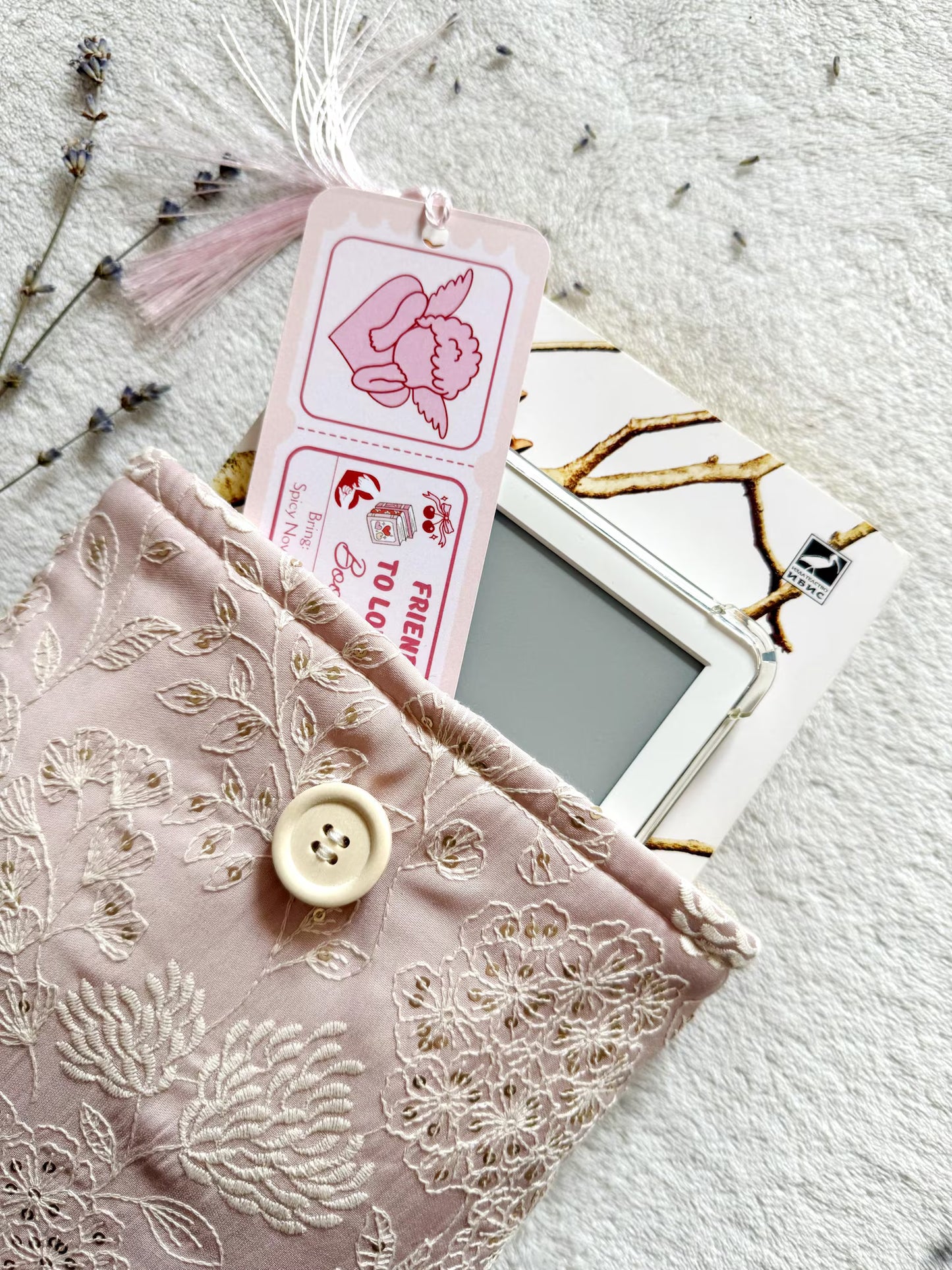 Embroidered Pink Delphinium Book Sleeve