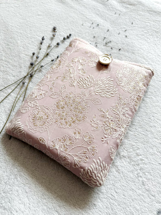 Embroidered Pink Delphinium Book Sleeve