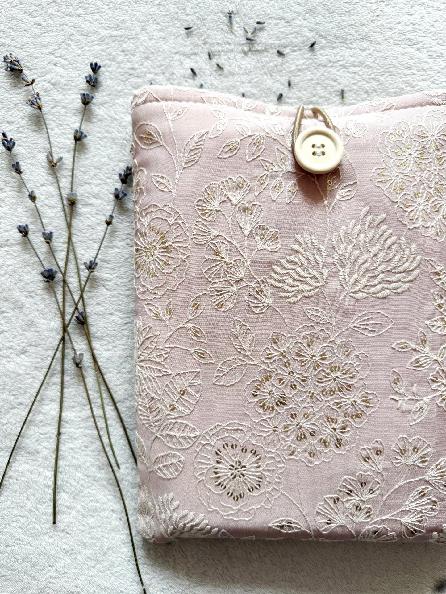 Embroidered Pink Delphinium Book Sleeve