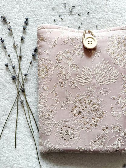 Embroidered Pink Delphinium Book Sleeve