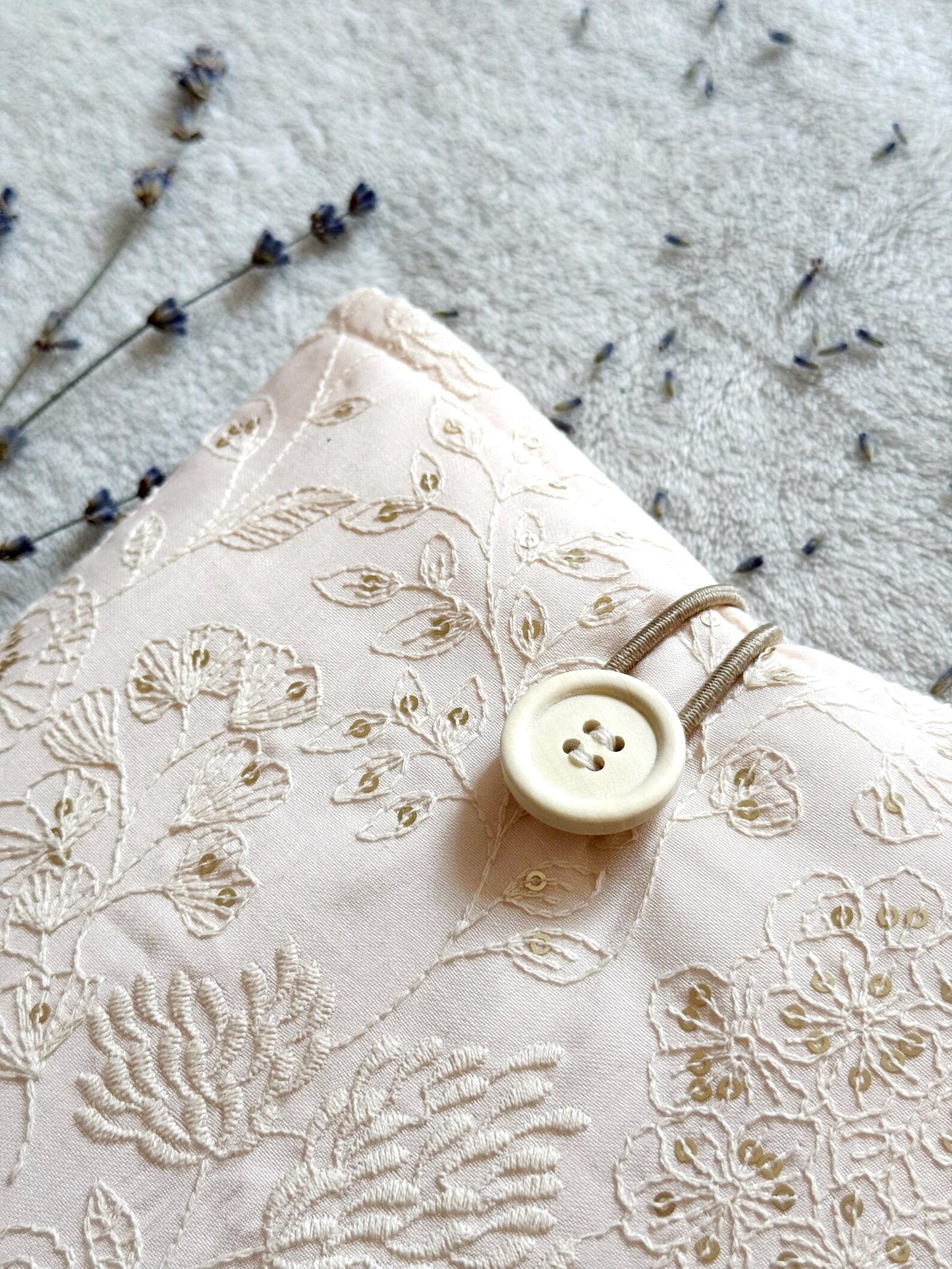Embroidered Light Pink Delphinium Book Sleeve