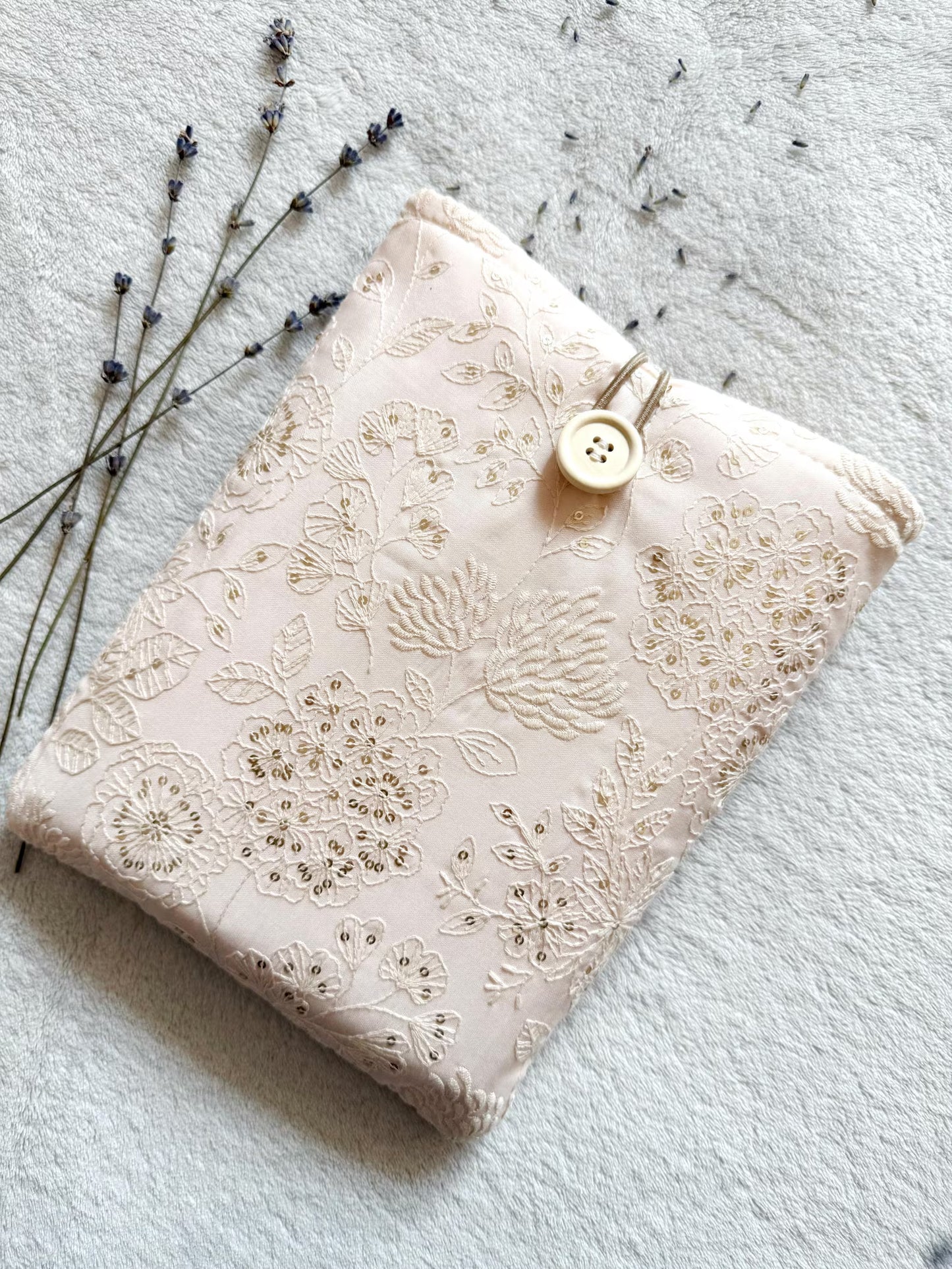 Embroidered Light Pink Delphinium Book Sleeve
