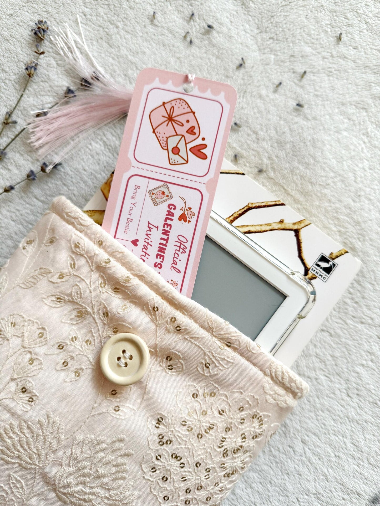 Embroidered Light Pink Delphinium Book Sleeve