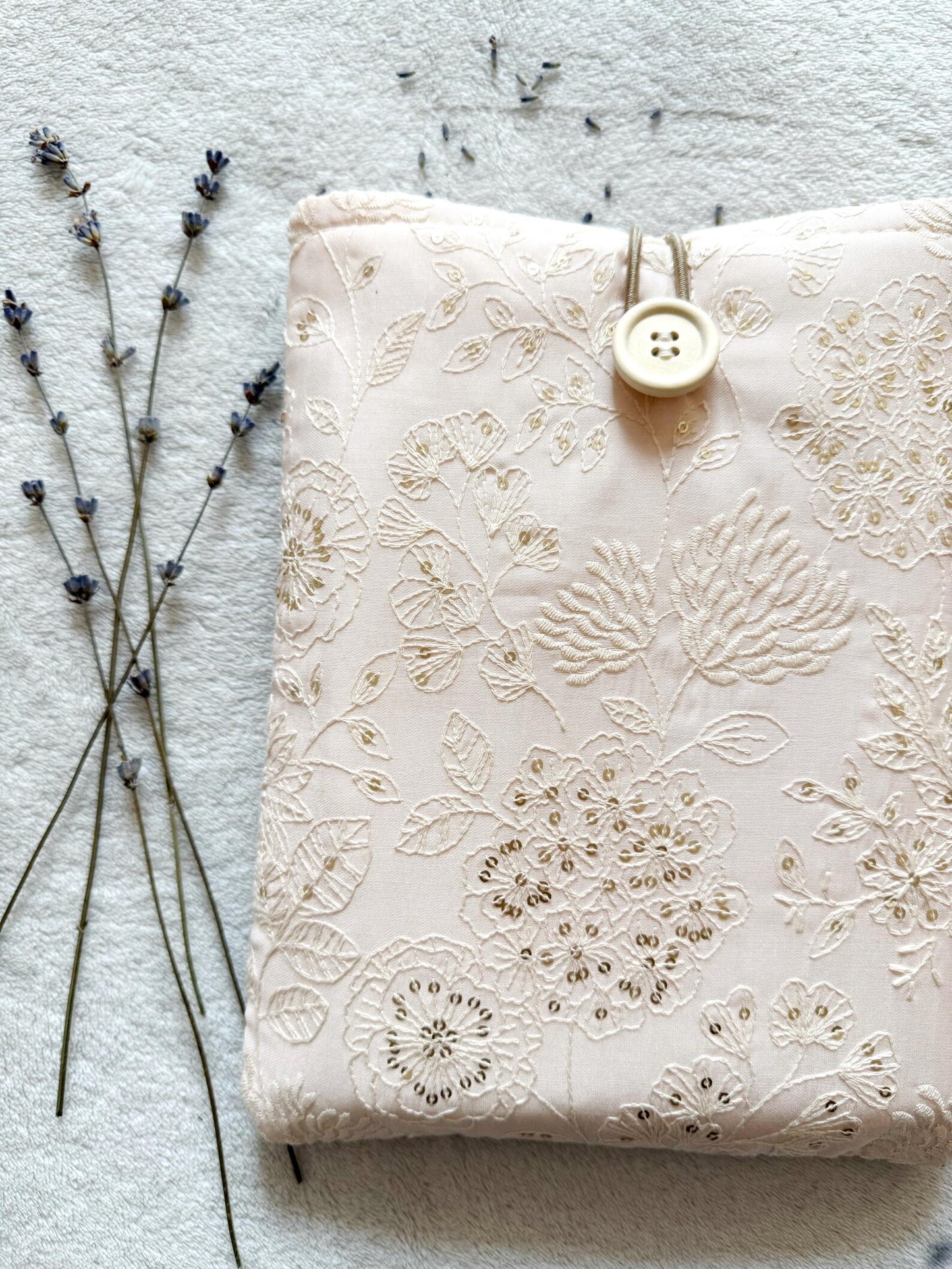 Embroidered Light Pink Delphinium Book Sleeve