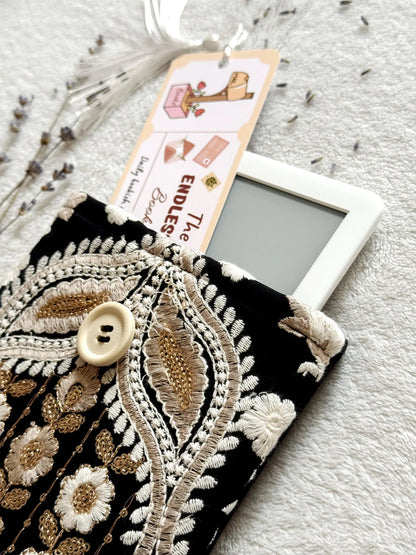 Embroidered Black Floral E-Reader Sleeve