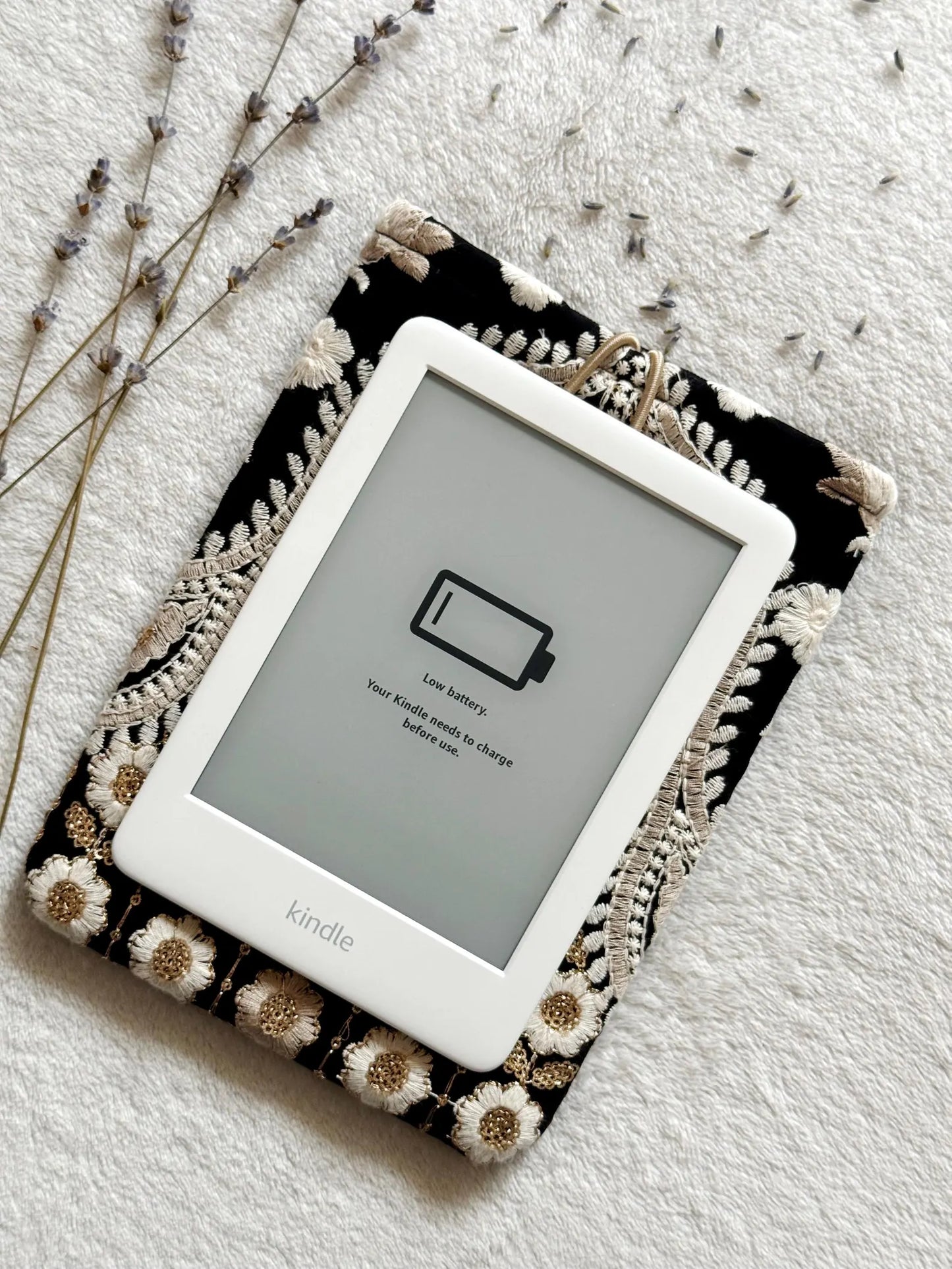 Embroidered Black Floral E-Reader Sleeve