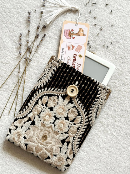 Embroidered Black Floral E-Reader Sleeve