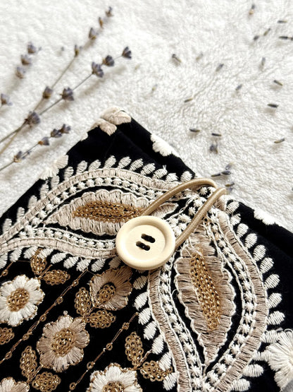 Embroidered Black Floral E-Reader Sleeve