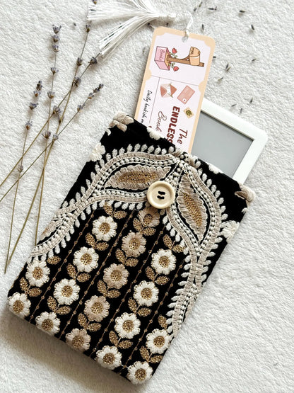 Embroidered Black Floral E-Reader Sleeve