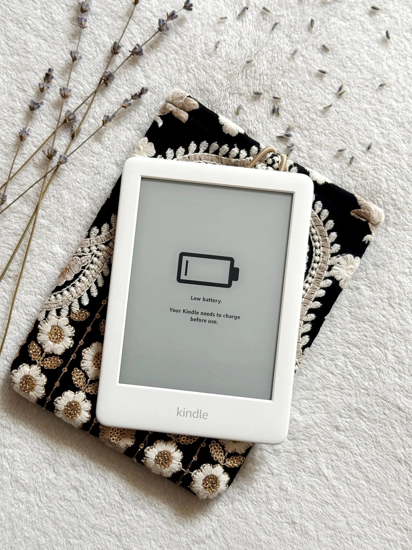 Embroidered Black Floral E-Reader Sleeve