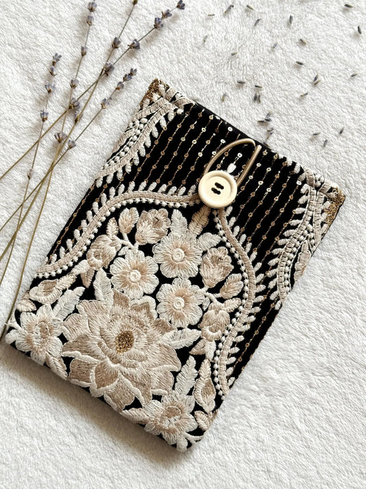 Embroidered Black Floral E-Reader Sleeve
