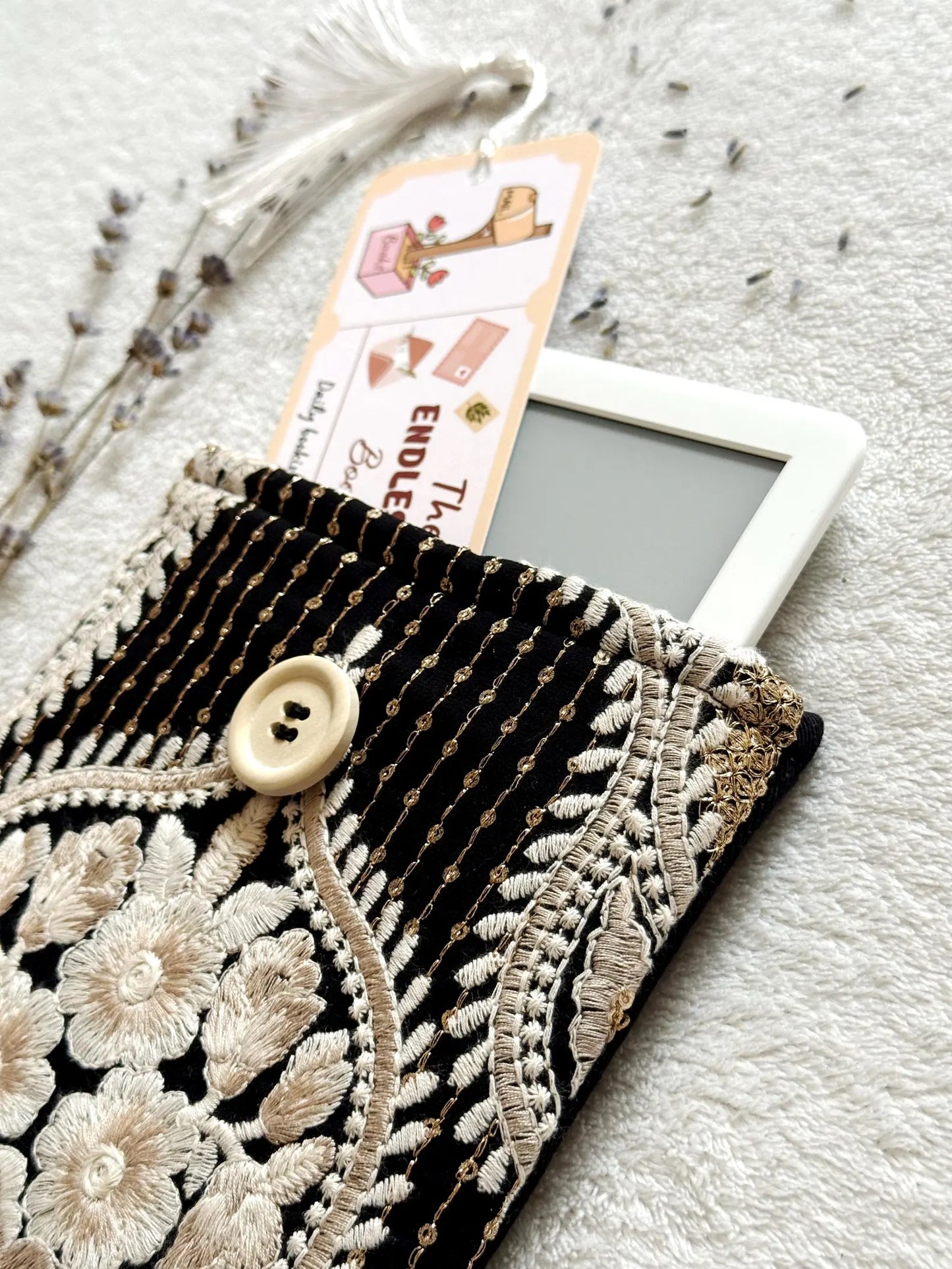 Embroidered Black Floral E-Reader Sleeve