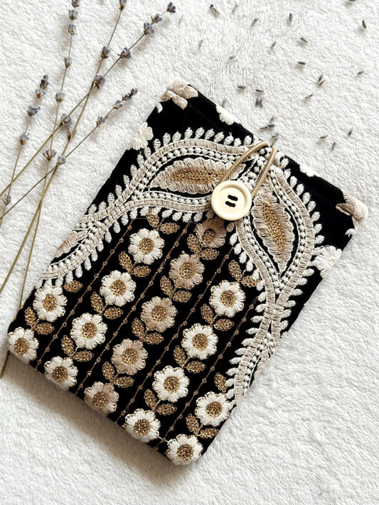 Embroidered Black Floral E-Reader Sleeve