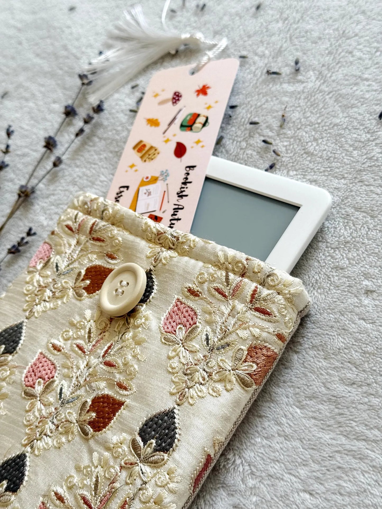 Embroidered Champagne Strawberry E-Reader Sleeve