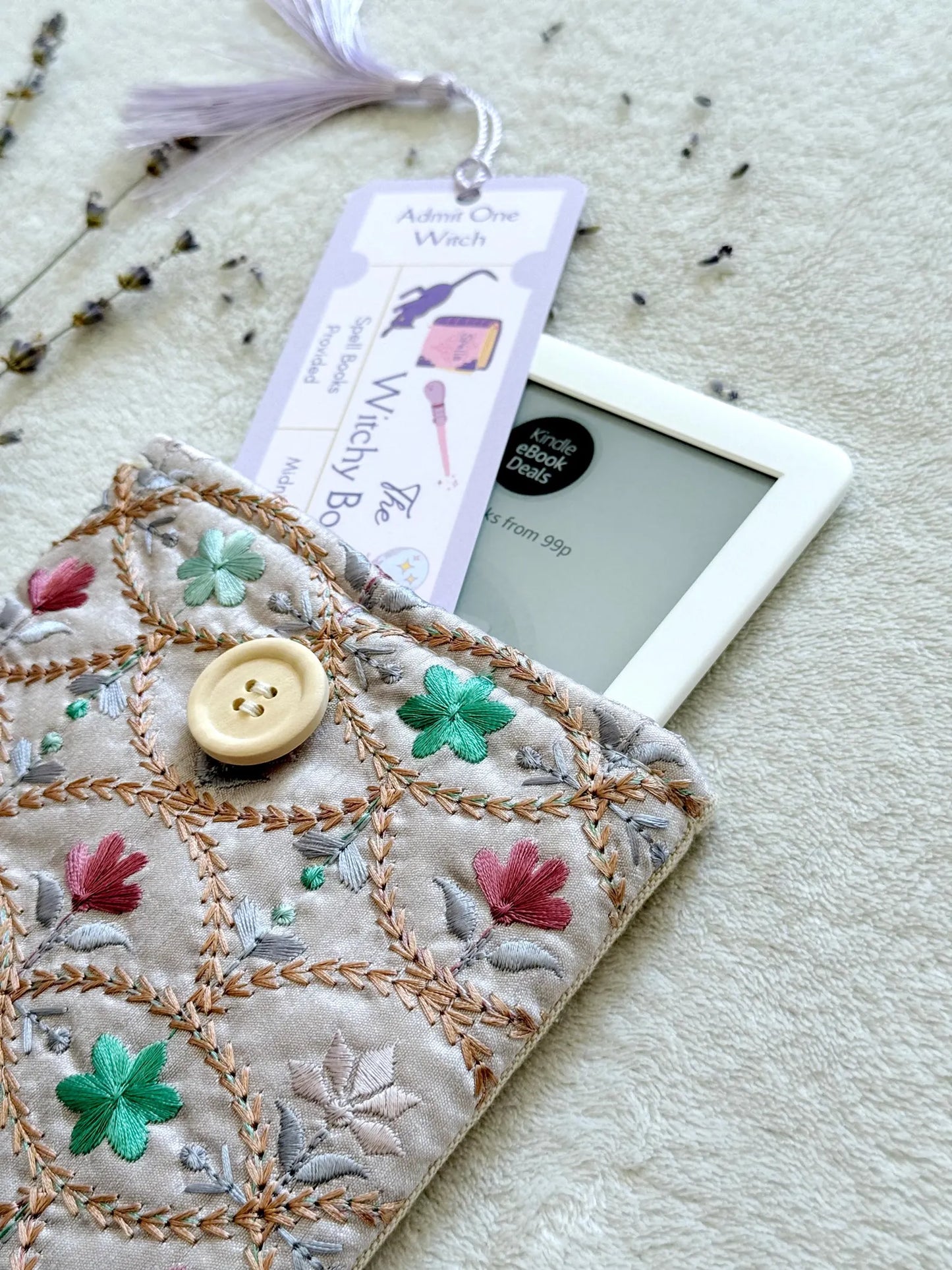 Embroidered Lavender E-Reader Sleeve
