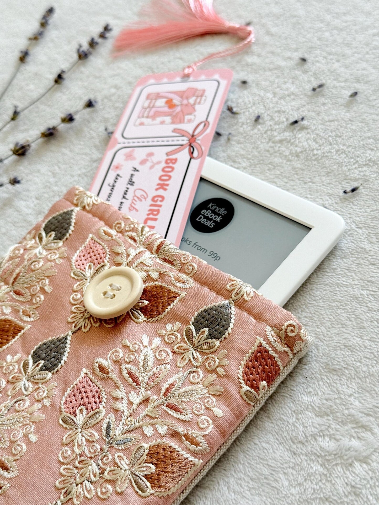 Embroidered Pink Strawberry E-Reader Sleeve