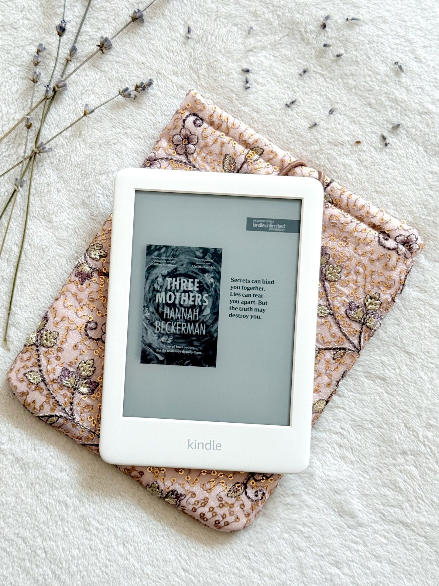 Embroidered Pink Begonia E-Reader Sleeve