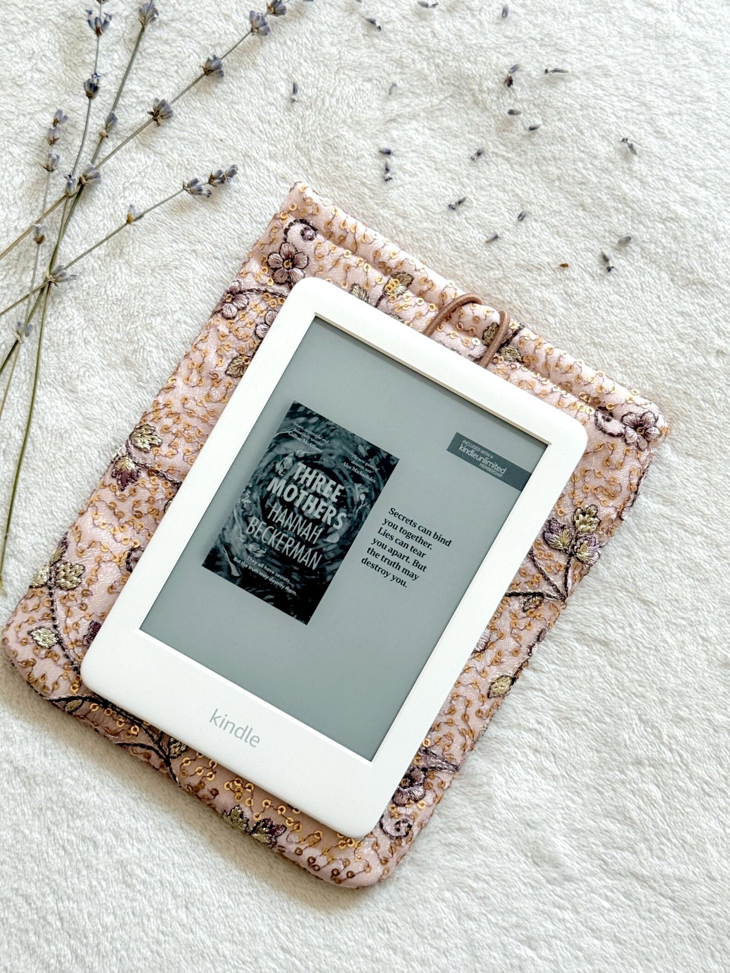 Embroidered Pink Begonia E-Reader Sleeve
