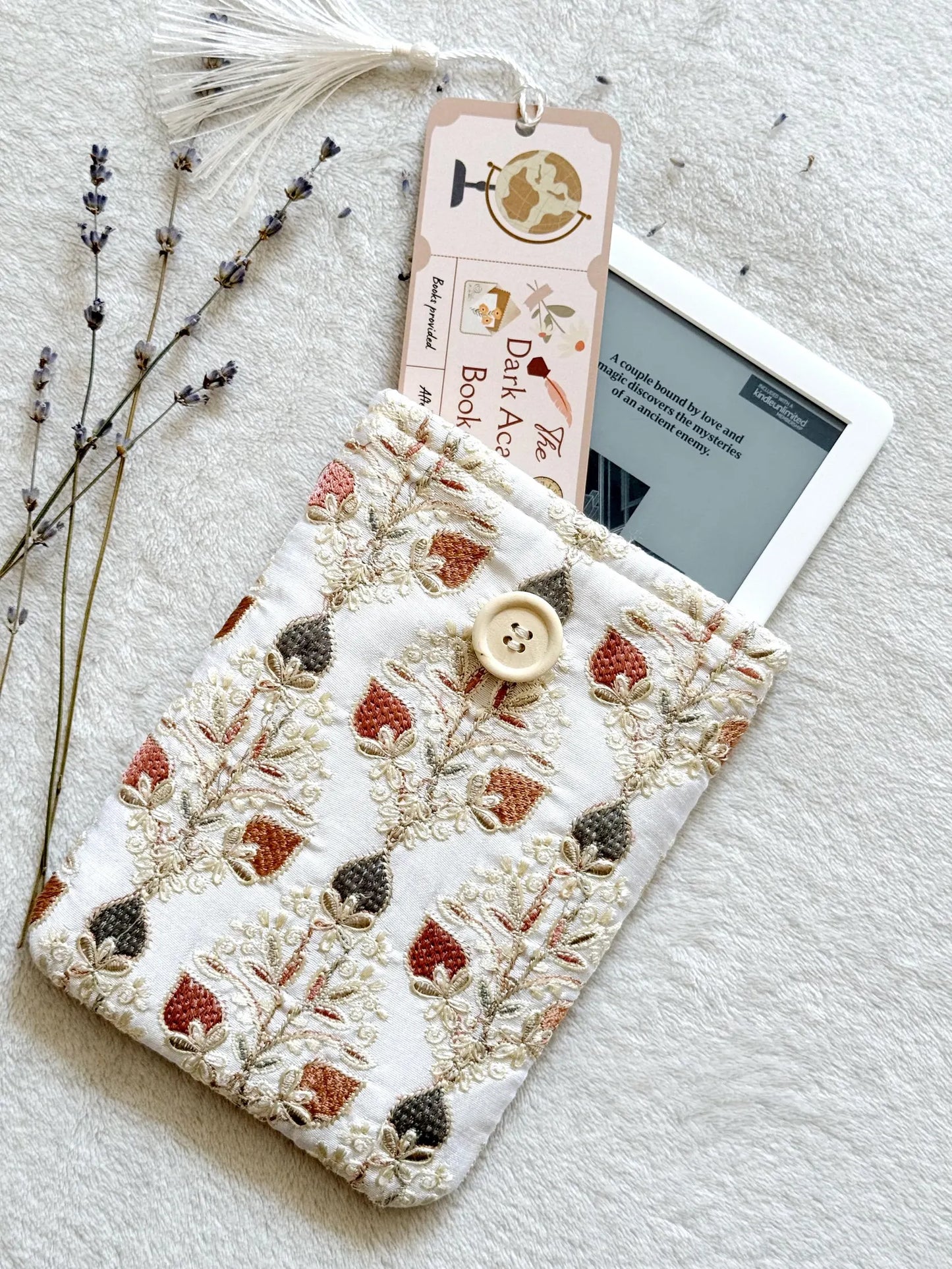 Embroidered White Strawberry E-Reader Sleeve