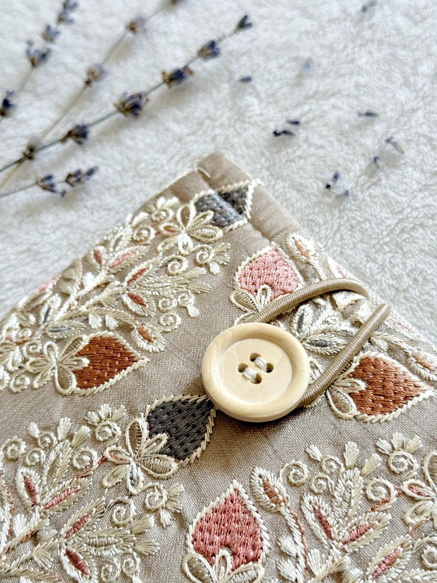 Embroidered Khaki Strawberry E-Reader Sleeve