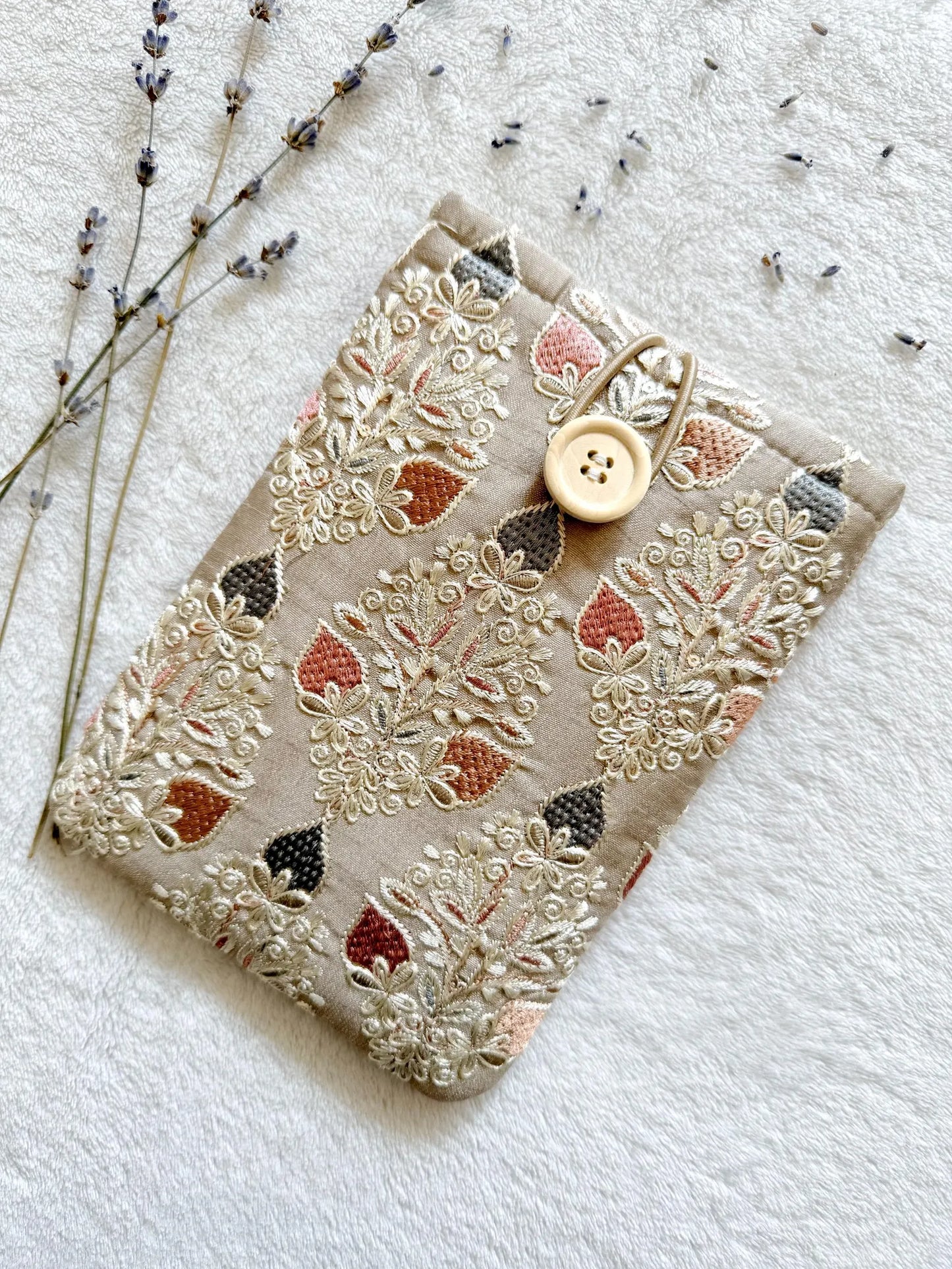 Embroidered Khaki Strawberry E-Reader Sleeve