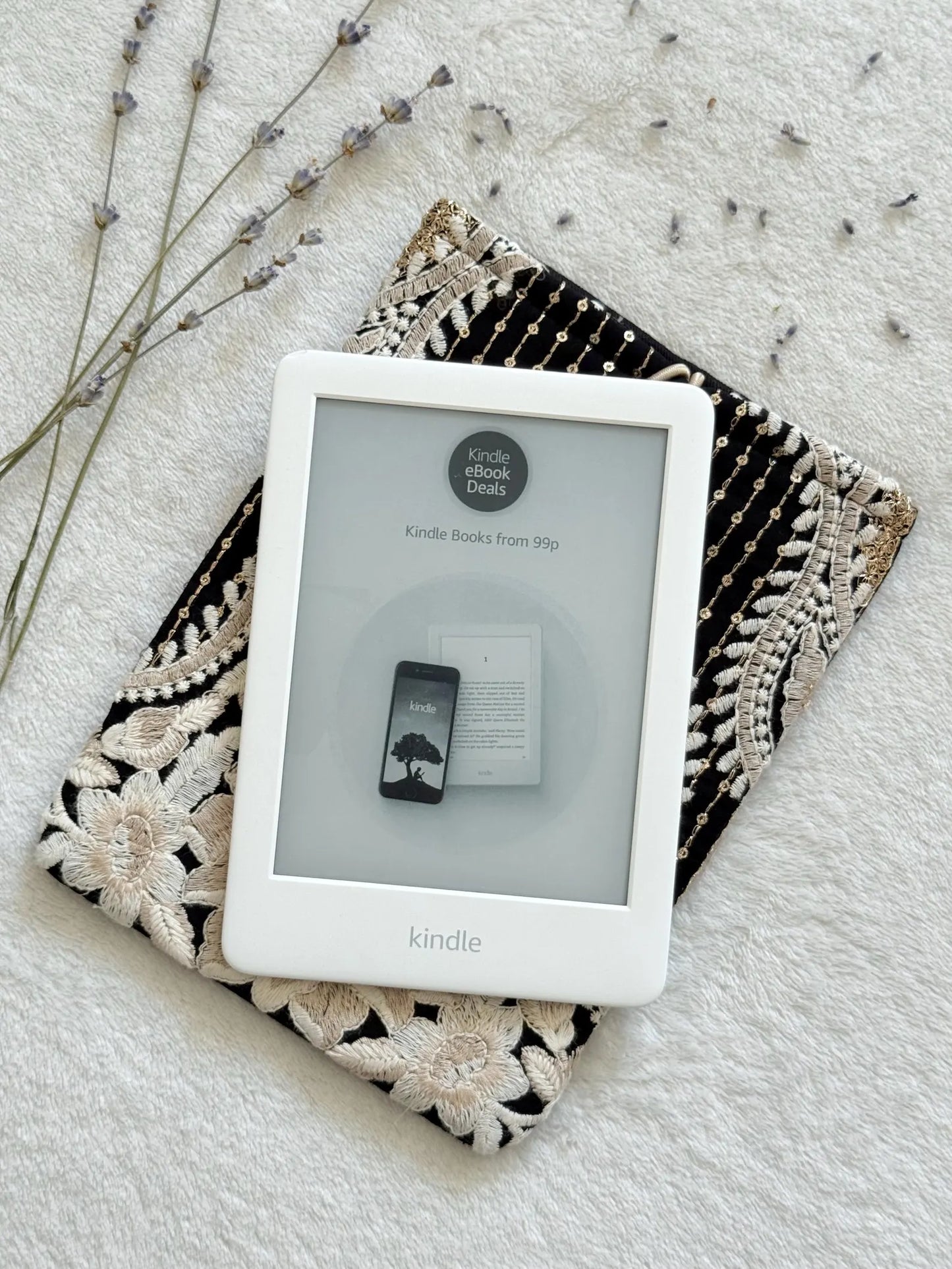 Embroidered Black Floral E-Reader Sleeve