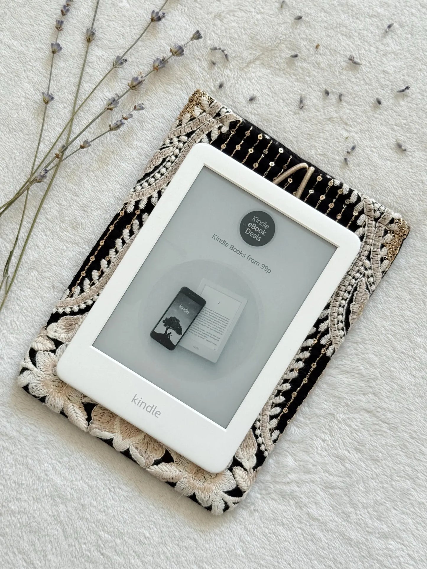 Embroidered Black Floral E-Reader Sleeve
