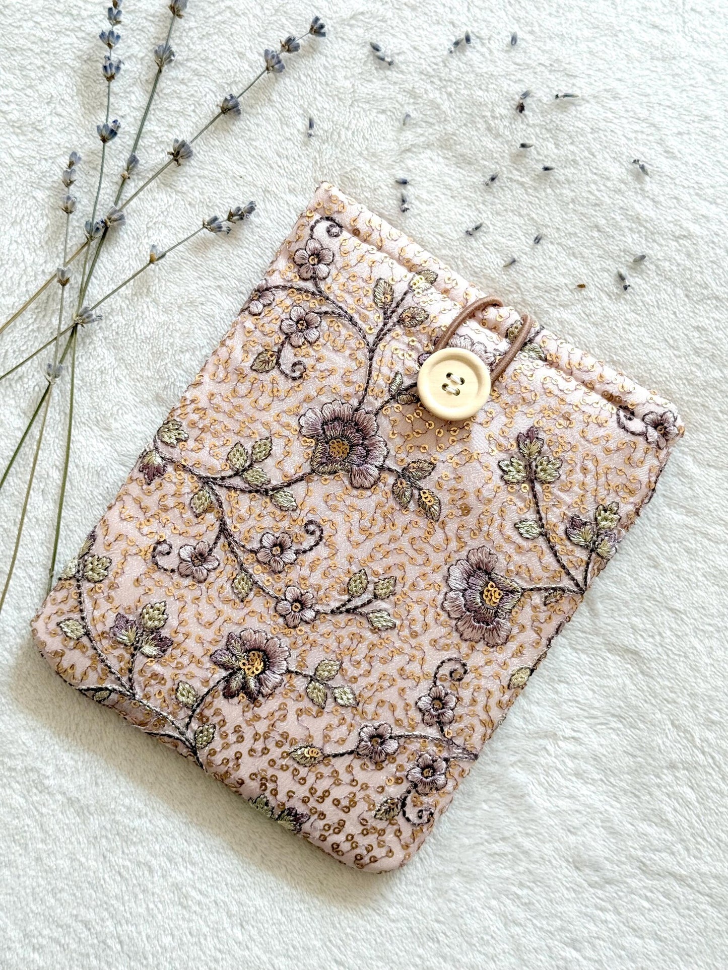 Embroidered Pink Begonia E-Reader Sleeve
