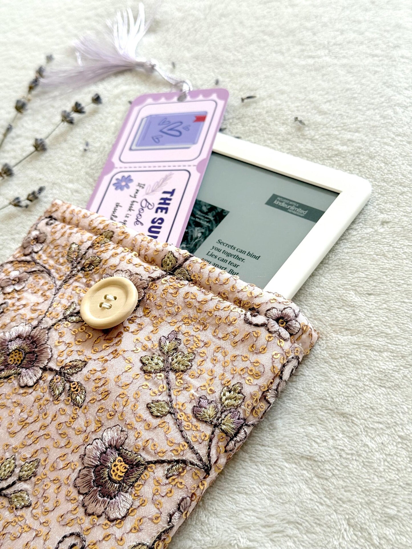 Embroidered Pink Begonia E-Reader Sleeve