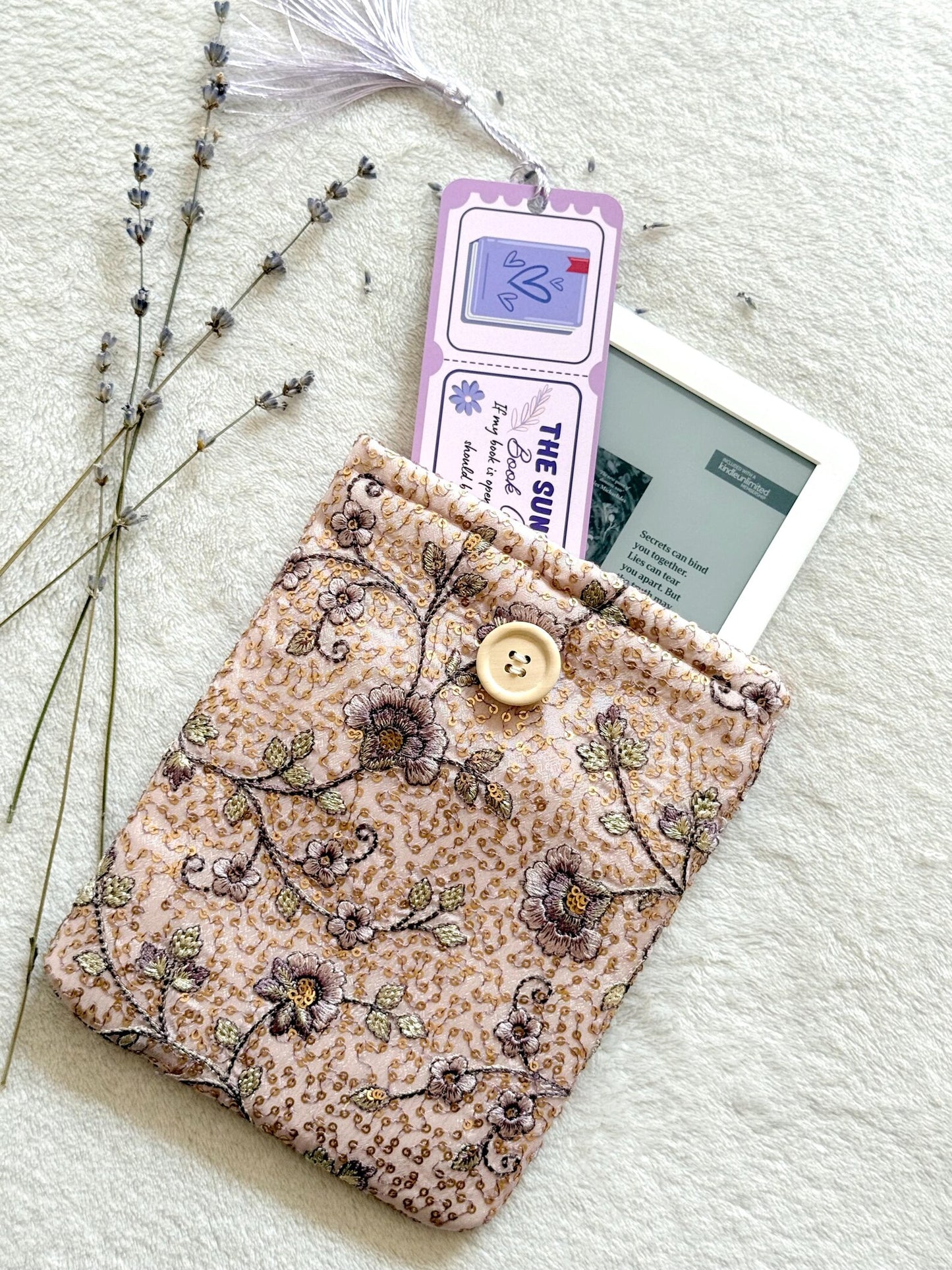 Embroidered Pink Begonia E-Reader Sleeve