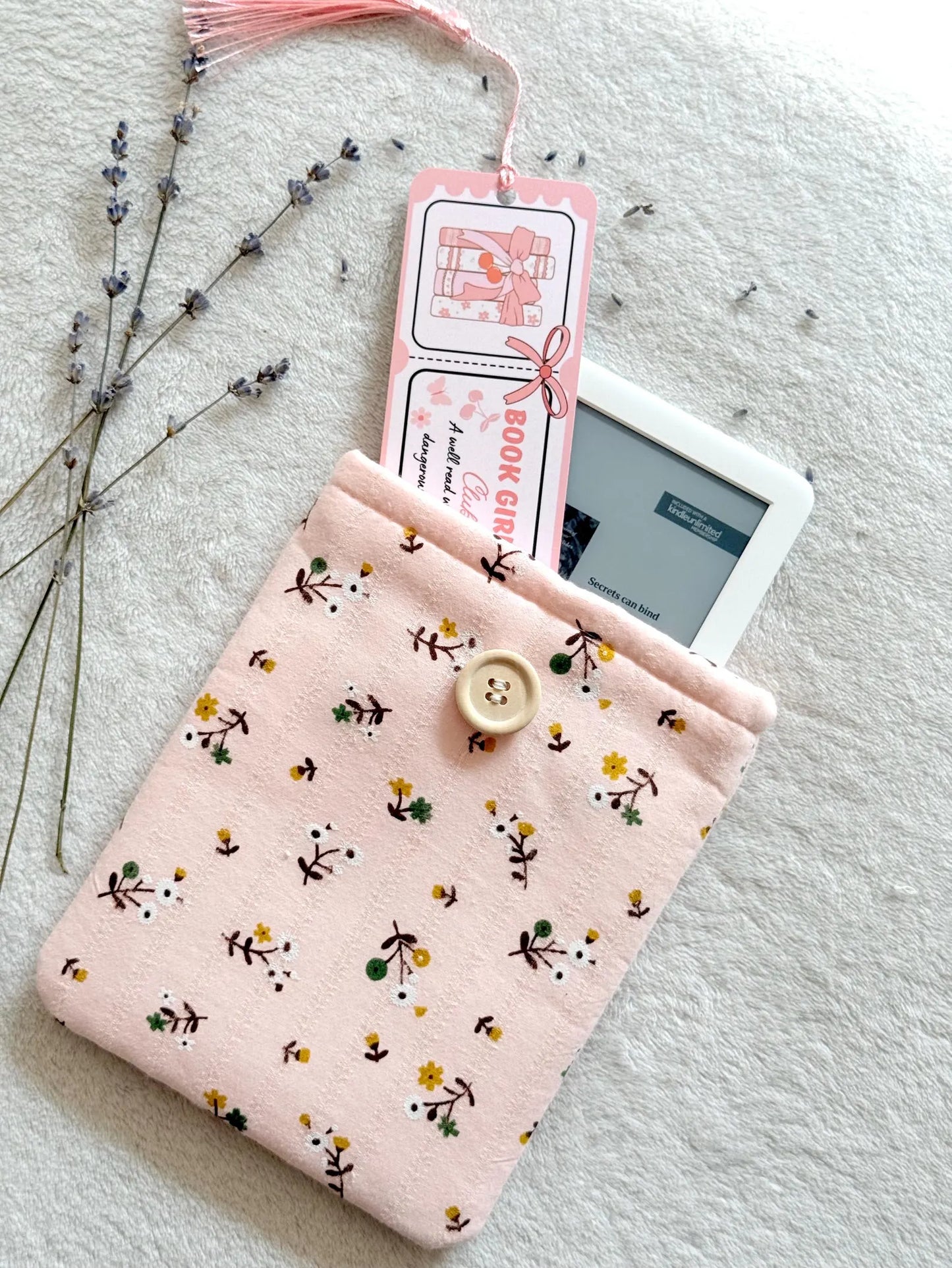 Embroidered Pink Floral E-Reader Sleeve