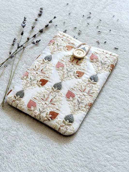 Embroidered White Strawberry E-Reader Sleeve