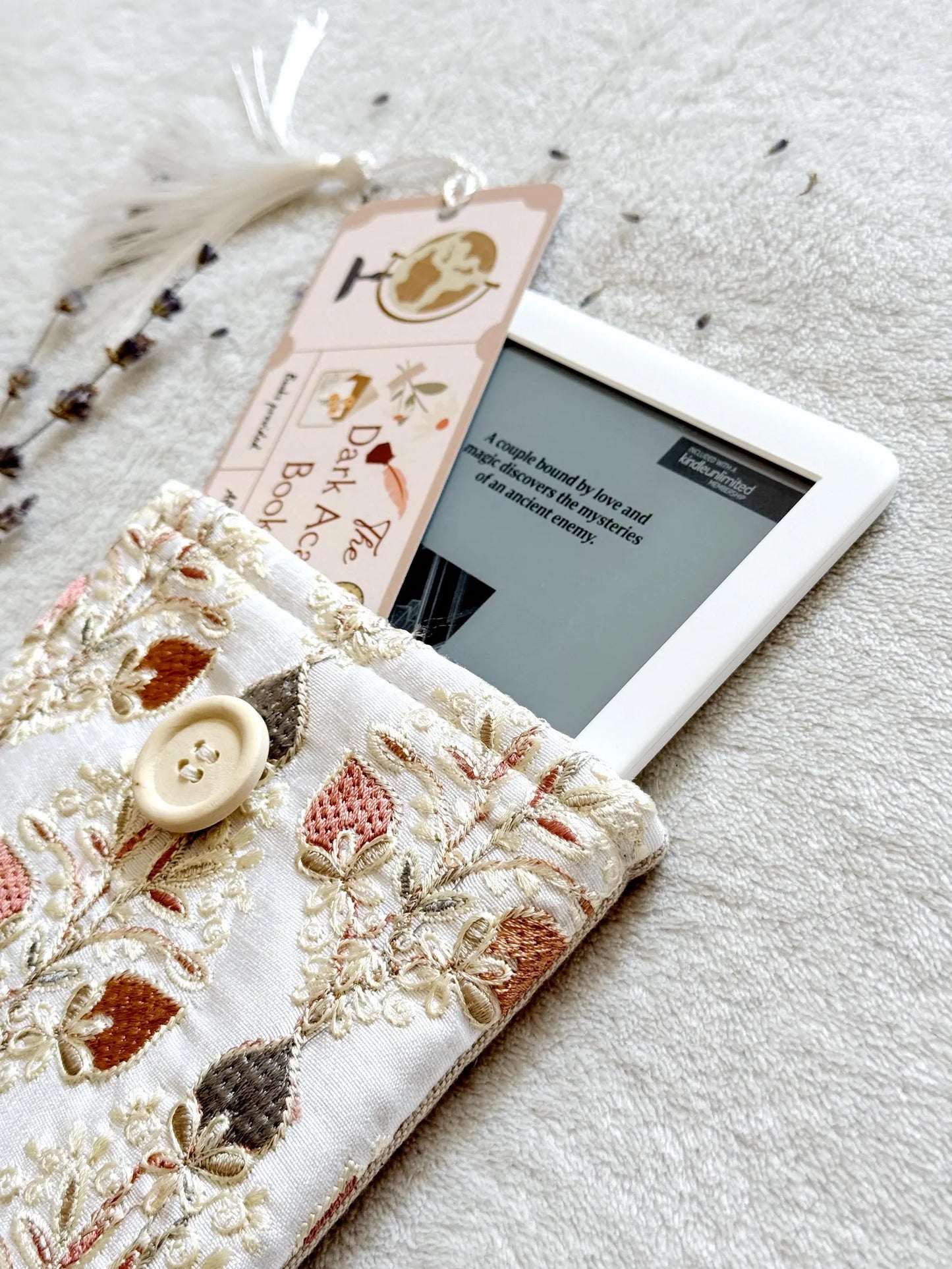 Embroidered White Strawberry E-Reader Sleeve