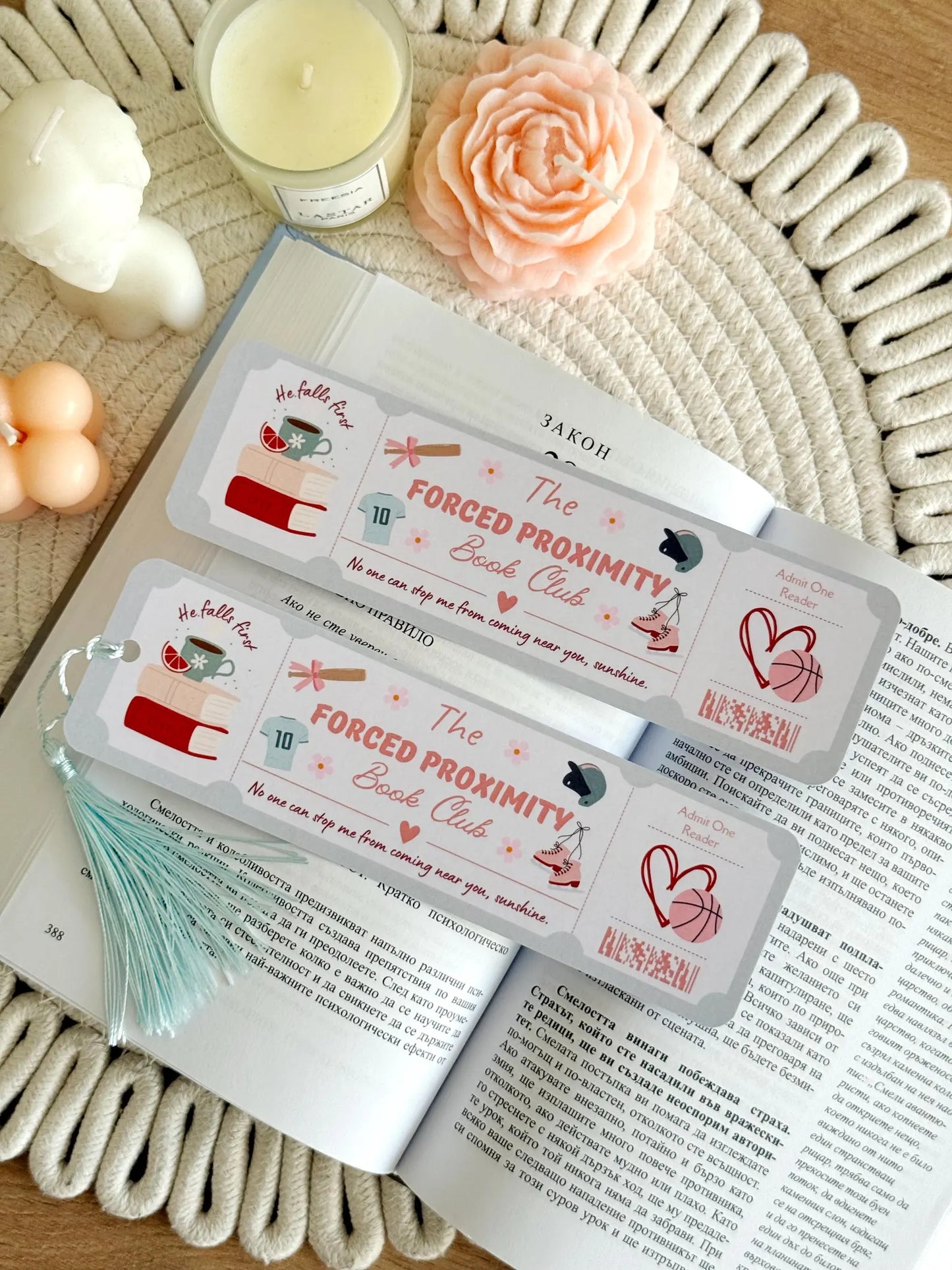Forced Proximity Book Club Ticket Bookmark with Tassel